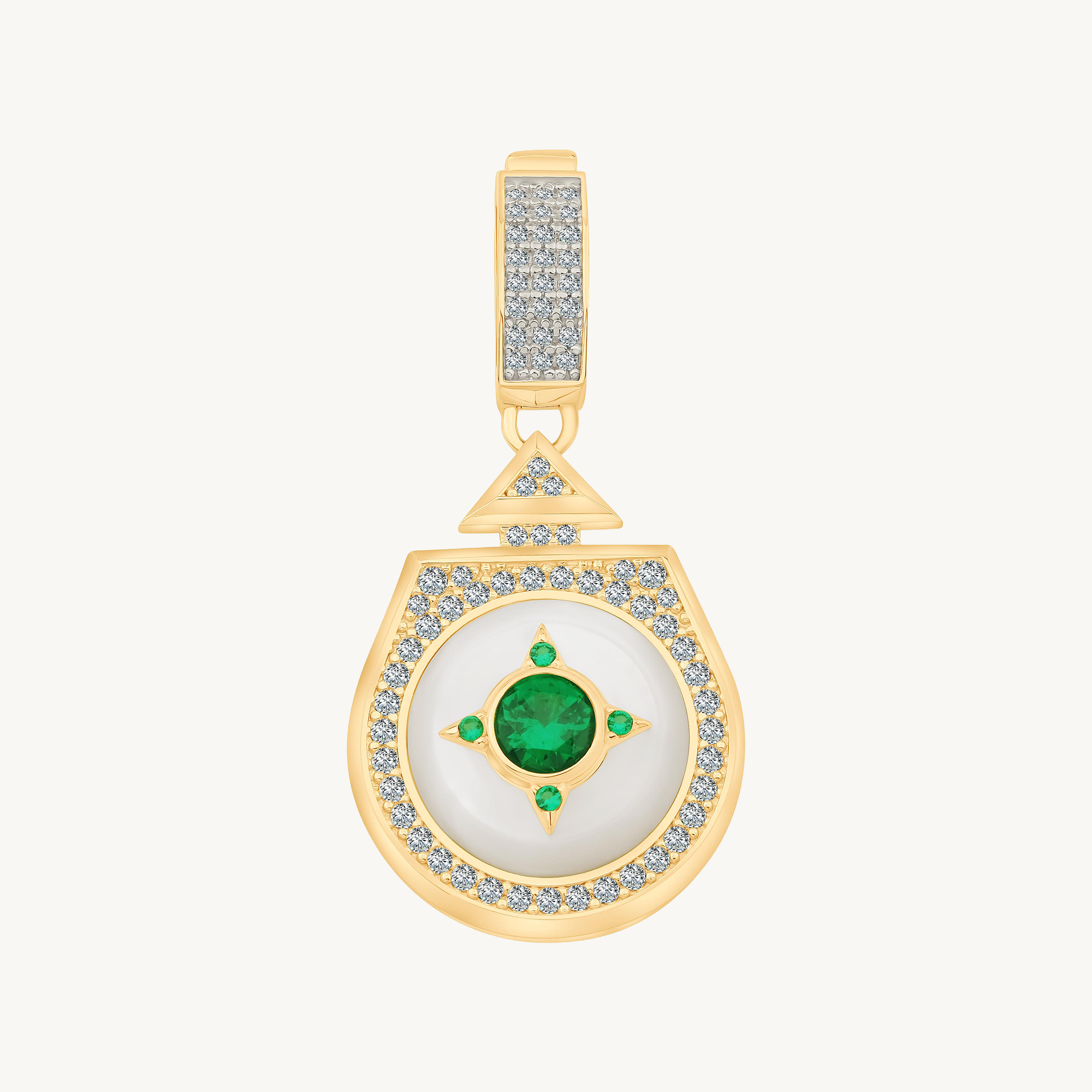 Ema Beş Taşlı Beyaz Mineli Madalyon Charm