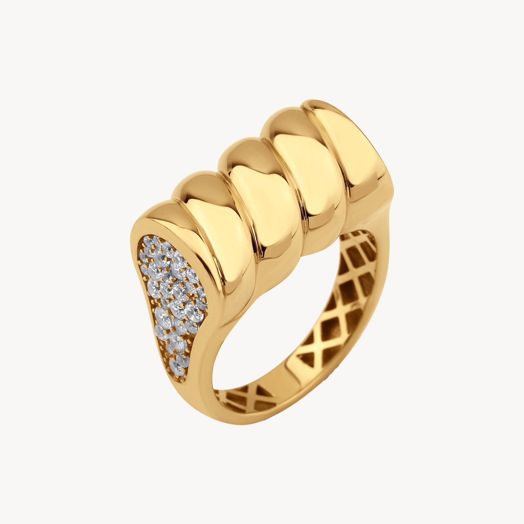 Regold Maya Yanı Taşlı Yüzük