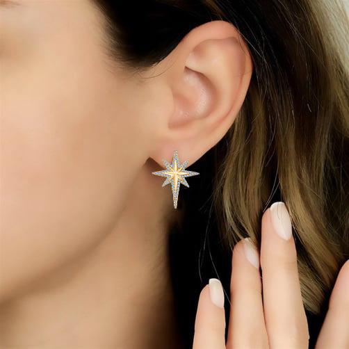 Ema Taşlı Kuzey Yıldızı Altın Küpe